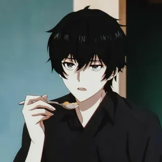 🕳 Anime, Chico, Comiendo, Personaje, Pelo negro whatsapp sticker