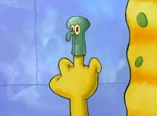 🖕 Squidward Spongebob Squarepants средний палец, оскорбительный, мультфильм, Nickelodeon, Сквидвард, Спанч Боб, жест, грубый whatsapp sticker