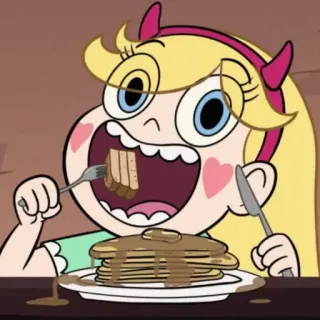 💫 Star Butterfly Star vs. the Forces of Evil comiendo, panqueques, dibujos animados, desayuno, comida whatsapp sticker
