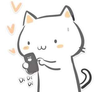 ✉ Di Di Di kot, słodkie, kreskówka, serce, telefon, naklejka telegram sticker
