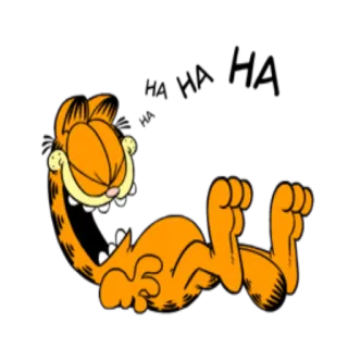 🤣 Garfield gato, desenho animado, laranja, deitado, feliz, Garfield whatsapp sticker