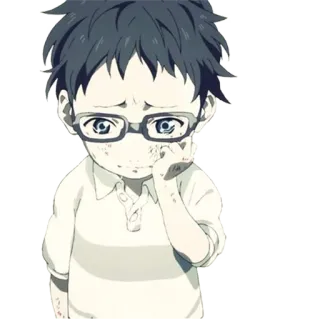 😖 Anime, Triste, Ragazzo, Bambino, Occhiali, Emozionale, Cartone animato telegram sticker