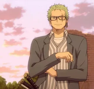 🌊 Zoro One Piece Anime, Schwerter, Brille, grüne Haare, Narbe telegram sticker