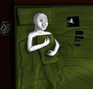 😴 Wojak meme, wojak, middle finger, bed, doomer telegram sticker