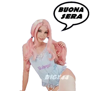 🌒 BUONA SERA mulher, cabelo rosa, roupa de dormir, babygirl, italiano, saudação telegram sticker