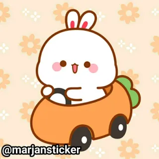 ❤️ @marjansticker кролик, зайчик, морковь, машина, милый, животное, мультфильм telegram sticker