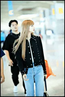 🐠 mulher, aeroporto, casual, moda, jeans, jaqueta, loira, estilo whatsapp sticker