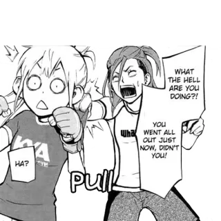😡 HA?
PULL
WHAT
THE HELL
ARE YOU
DOING?!
YOU
WENT ALL
OUT JUST
NOW, DIDN'T
YOU! Anime, Mangá, Quadrinhos, Desenho animado, Personagens, Balão de fala telegram sticker