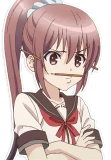 🤷‍♀️ anime, garota, uniforme escolar, lápis, irritada telegram sticker