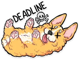 ☠️ DEADLINE anjing, corgi, tenggat, tengkorak, kartun, lucu telegram sticker