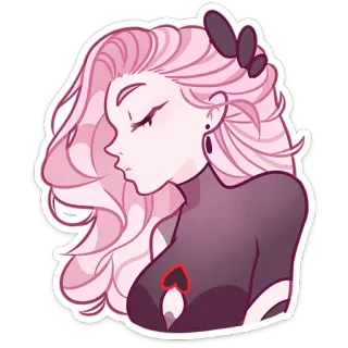 😏 anime, roze haar, cartoon, meisje, vrouw, sticker, personage whatsapp sticker