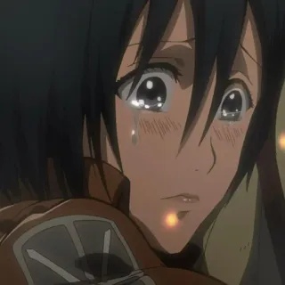 😢 Mikasa Ackerman Attack on Titan anime, huilen, verdrietig, Attack on Titan, Mikasa, personage, animatie telegram sticker