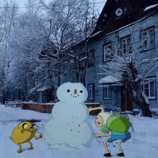 😄 Finn and Jake Adventure Time アドベンチャー・タイム, フィン, ジェイク, 雪だるま, カートゥーン, 冬, 雪 telegram sticker