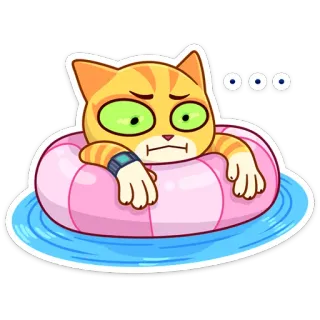 ☹️ gato, dibujos animados, natación, piscina, flotador, anillo, triste whatsapp sticker