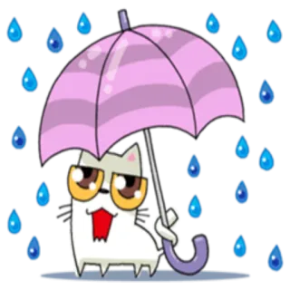 🌧 kot, parasol, deszcz, kreskówka, zwierzę, słodki, kawaii whatsapp sticker