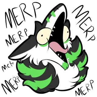 🔊 MERP furry, animal, cartoon, cute, green, black, white whatsapp sticker