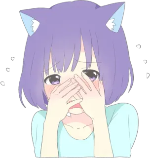 😳 Аниме, Кошачьи уши, Каваий, Грустный, Девушка, Милый, Мультфильм, Плачущий whatsapp sticker