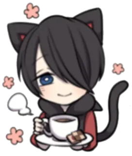 😊 Аниме, Кот, Кофе, Милый, Каваий, Чиби whatsapp sticker