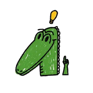 👆 Alligator, Cartoon, Tier, Idee, Glühbirne, Grün telegram sticker