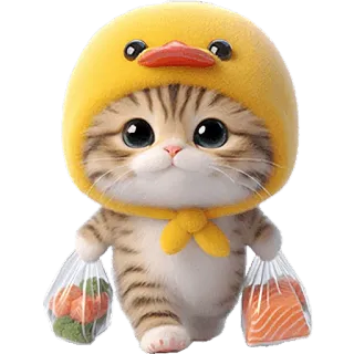 🧺 cat, kitten, duck, animal, cute, pet, hat, shopping whatsapp sticker