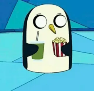 🐧 Gunther Adventure Time penguin, cartoon, gunther, adventure time, popcorn, drink telegram sticker