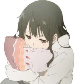 😔 Anime, Fille, Triste, Pleurs, Oreiller, Câlin telegram sticker