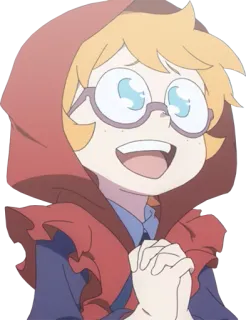 😍 anime, character, smiling, red hood, glasses, cartoon telegram sticker