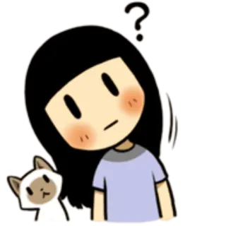 😕 Cartoon, Fragezeichen, Denken, Mädchen, Katze, Niedlich telegram sticker
