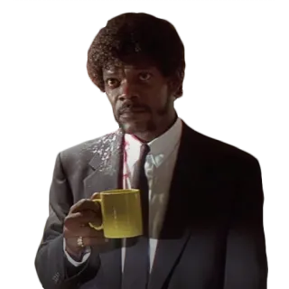 ☕️ Jules Winnfield Pulp Fiction Samuel L. Jackson, Film, Kaffee, Milch, Anzug, Jules, Pulp Fiction telegram sticker