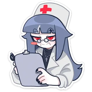 👩‍⚕️ nurse, anime style, medical, cartoon, clipboard, glasses, clinic telegram sticker