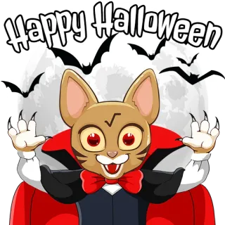 🧛 Happy Halloween Halloween, gato, vampiro, murciélagos, luna, fiesta telegram sticker