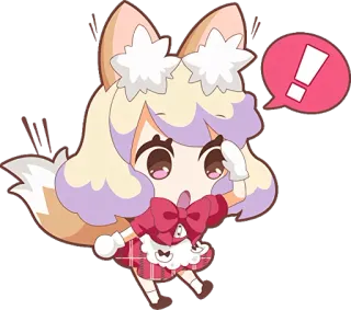 🔍 Chibi, Anime, Chica zorro, Signo de exclamación, Lindo, Kawaii, Pegatina, Dibujo animado whatsapp sticker
