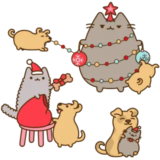 🌲 Pusheen 猫, クリスマス, かわいい, ステッカー, 犬, 漫画 telegram sticker