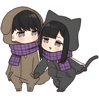 🚶‍♀ Аниме, Пара, Милый, Мультфильм, Чиби, Кавайный telegram sticker