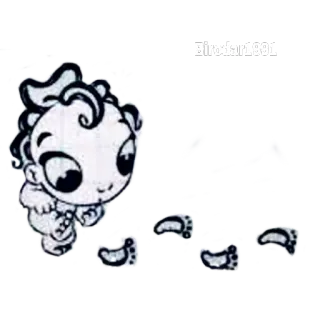 ⁉ Biroda 1991 Baby, Fußabdrücke, Cartoon, Zeichnung, Biroda, 1991 telegram sticker