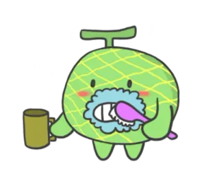 🍈 melone, niedlich, cartoon, zähne putzen, kawaii telegram sticker