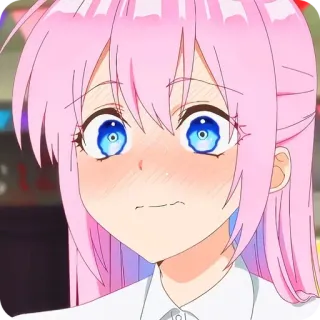 🙂 animé, fille, cheveux roses, mignon, expression telegram sticker