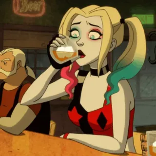 🎪 Harley Quinn Harley Quinn (TV series) Beer 할리 퀸, 음주, 맥주, 만화, dc 코믹스, 바, 파티 telegram sticker