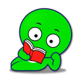 👀 reading, book, green, cartoon, character, education telegram sticker