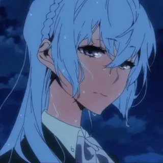 😥 アニメ 女の子, 泣く, 悲しい, 青髪, 涙 telegram sticker