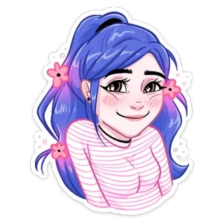 ☺️ Cartoon, Mädchen, Sticker, Blumen, Porträt, Süß, Illustration, Rosa telegram sticker