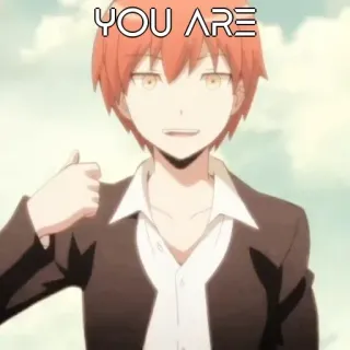 🤔 Karma Akabane Assassination Classroom YOU ARE animé, école, étudiant, cheveux roux, pouce levé telegram sticker