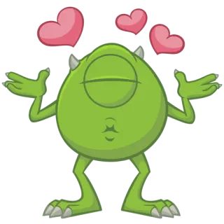 😘 Mike Wazowski Monsters, Inc. Monster, Herzen, Grün, Cartoon, Süß, Augen, Einäugig telegram sticker