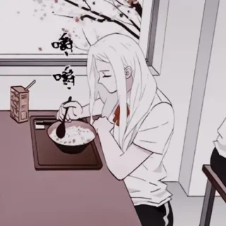 🐚 嗼 嗼 Anime, Studentessa, Mangiare, Pranzo, Illustrazione, Manga telegram sticker
