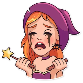😭 แม่มด, นักมายากล, เวทมนตร์, ไม้กายสิทธิ์หัก, เศร้า, ร้องไห้, การ์ตูน, ผู้หญิง telegram sticker