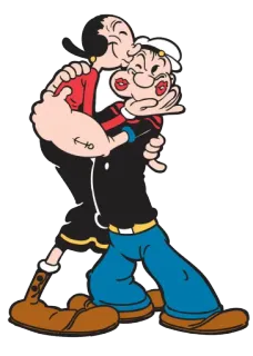 ❤ Popeye ป๊อปอาย, โอลีฟ ออยล์, การ์ตูน, จูบ telegram sticker
