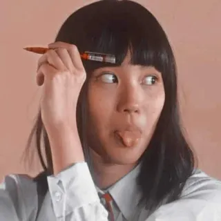 🔪 aziatisch, meisje, tong, pen, schattig, student, grappig telegram sticker