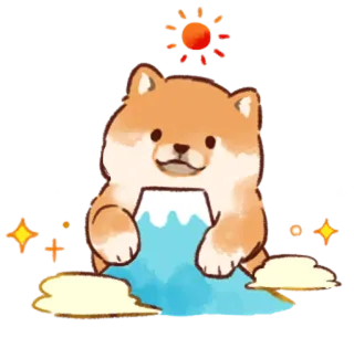 ⛰ Shiba Inu, Cane, Monte Fuji, Kawaii, Carino, Sole whatsapp sticker