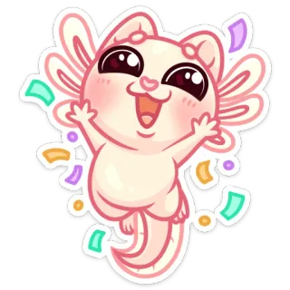 🥳 aksolotl, słodki, kawaii, konfetti, święto, szczęśliwy, zwierzę, naklejka whatsapp sticker