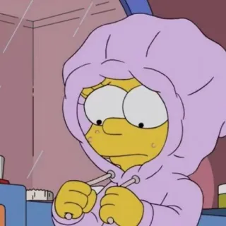 💜 Lisa Simpson The Simpsons 만화, 심슨, 리사, 후드티, 슬픈, 캐릭터 telegram sticker